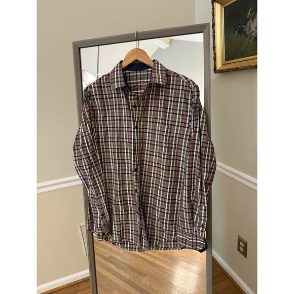 Tasso Elba Men Medium Shirt Button Down Top Long Sleeve Blue Checkered - Picture 1 of 4